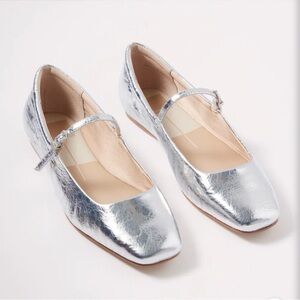 Metallic Silver Mary Jane Flats for Women